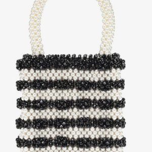 SHRIMPS Antonia Striped Black and White Beads Satchel